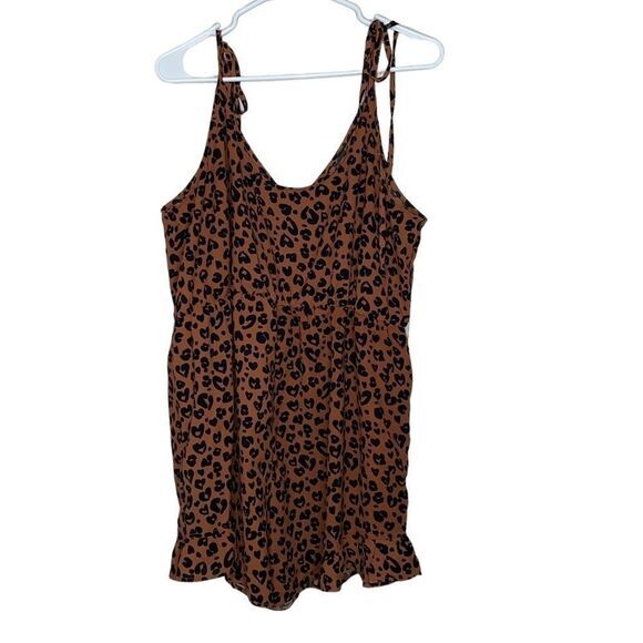 SHEIN Plus Tied Shoulder‎ Ruffle Hem Leopard Belted Cami Romper 2XL - Picture 5 of 11